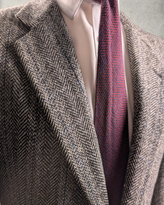 Vintage Claud&Charley Albert Sakko imit Herringbone Muster. Reine Schurwolle und Cupro von Crombie, Größe 52, mit Windowpane-Muster