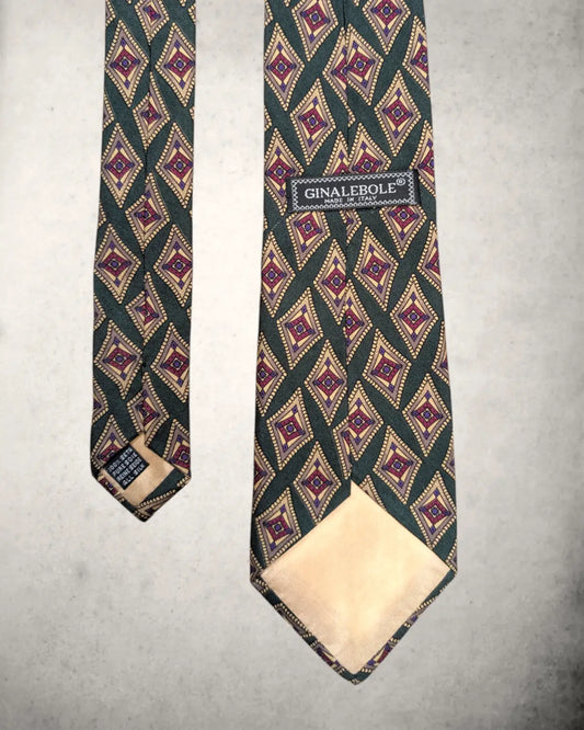 Gina Lebole Seidenkrawatte in dunkelgrün mit Rautenmuster (Charakter-Stück)