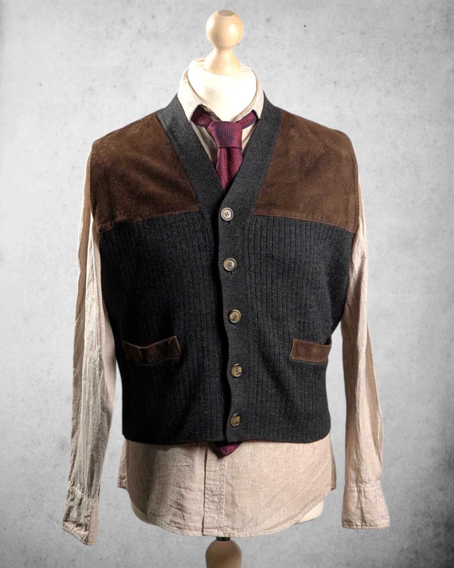 vintage Herrenweste mit Wildleder
