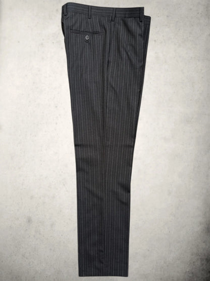 Sini Collection Anzughose aus anthrazitfarbener Schurwolle mit Nadelstreifen, Größe 48, vintage.