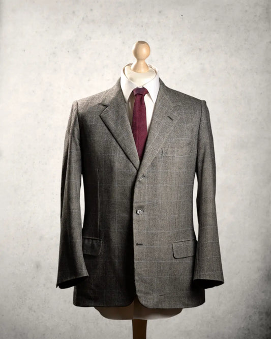 Graues Herrensakko von Brioni mit Windowpane-Muster