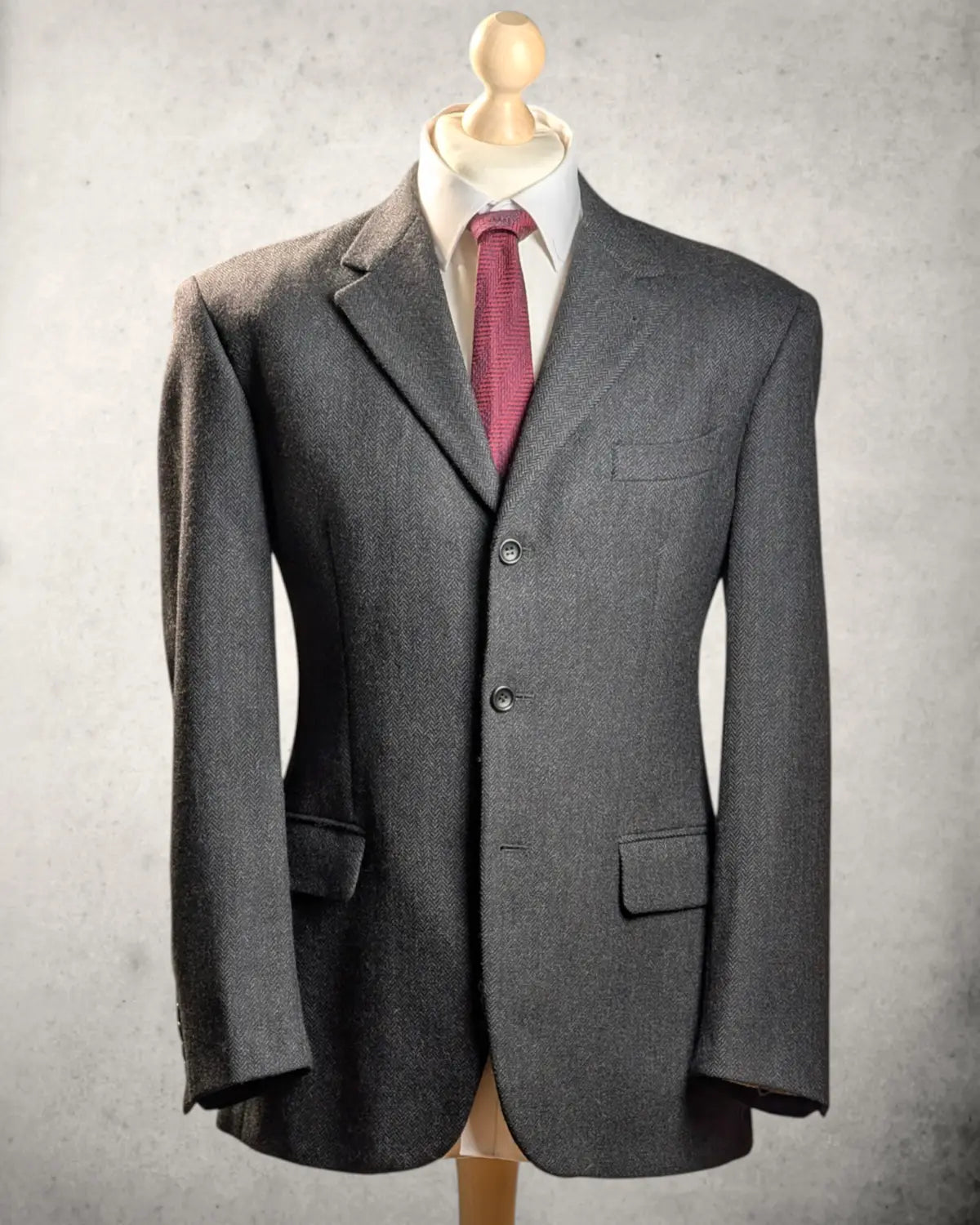 anthrazitfarbenes Herrensakko mit Herringbone-Muster aus reiner Wolle von Brooksfield