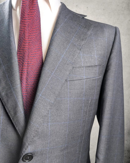 Revers eines Canali Herrensakkos mit Prince of Wales Muster in grau schwarz