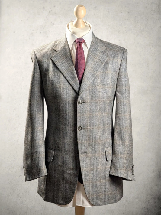 Vintage Facis Sakko aus grauer Schurwolle mit Windowpane-Muster von lanifiio di tollegno, Größe 50C.