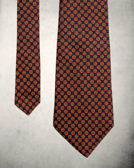 Holliday and Brown Seidenkrawatte mit rot blauem Foulard Muster. Handmade