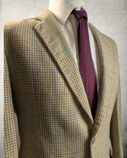 Herrensakko aus reiner Wolle von Lanificio Fedora. Windowpane Muster in schönen Erdtönen.
