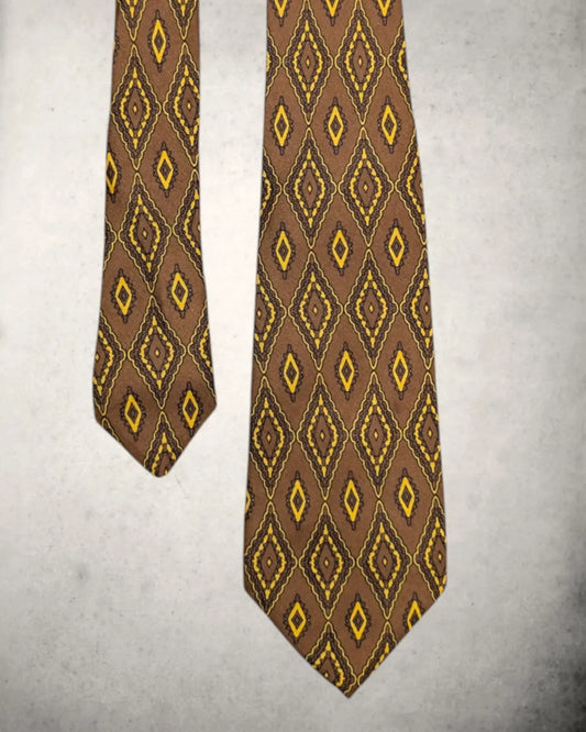 Herbstfarbende Seidenkrawatte made in italy mit Rautenmuster