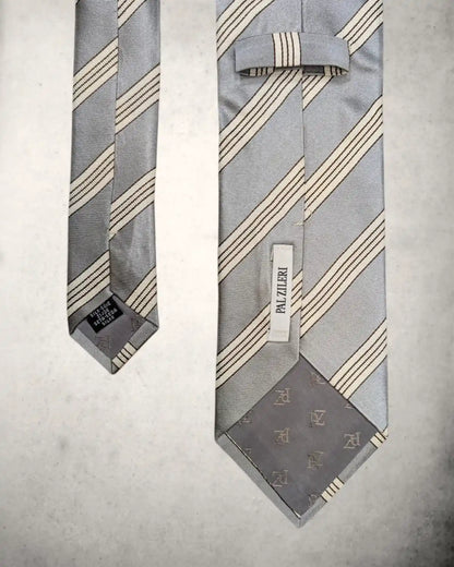 Pal Zileri Herrenkrawatte aus reiner Seide mit Regimental Muster in Grau Silber