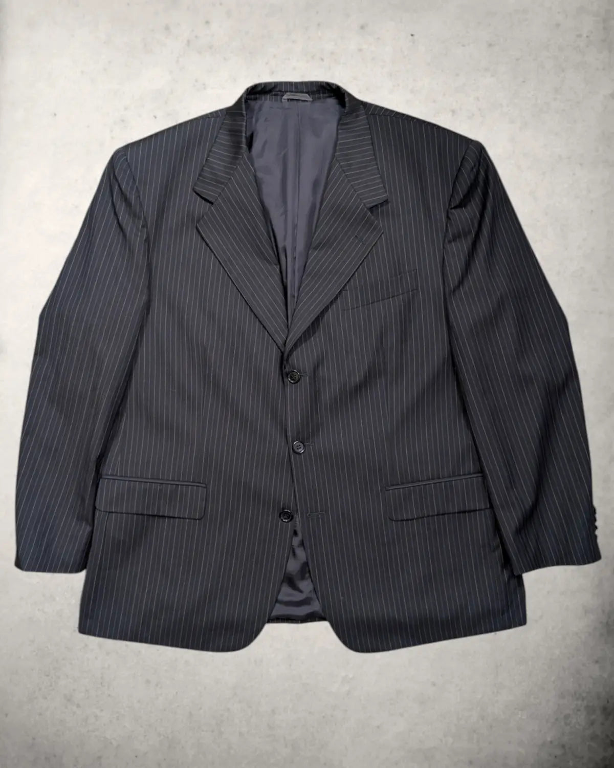 Dunkelblaues Lebole Nadelstreifen-Sakko aus Loro Piana Zelander Merinowolle im Peaky Blinders Stil