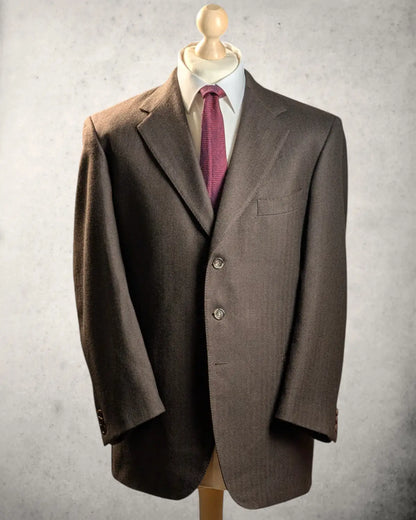 Braunes Herrensakko aus reiner Wolle von Lanificio Campore in schönem Herringbone Muster.